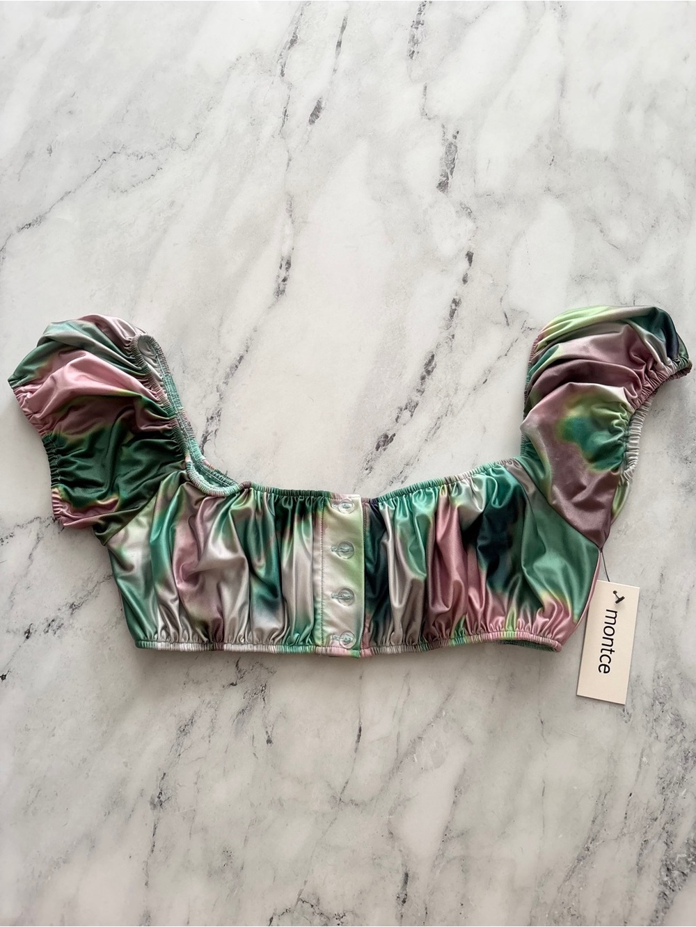 Montce Swim Bikini Top Nwt Tie Dye Bandita Off Shoulder Button Front Medium M